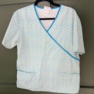 Cherokee Blue and White Floral Scrub Top